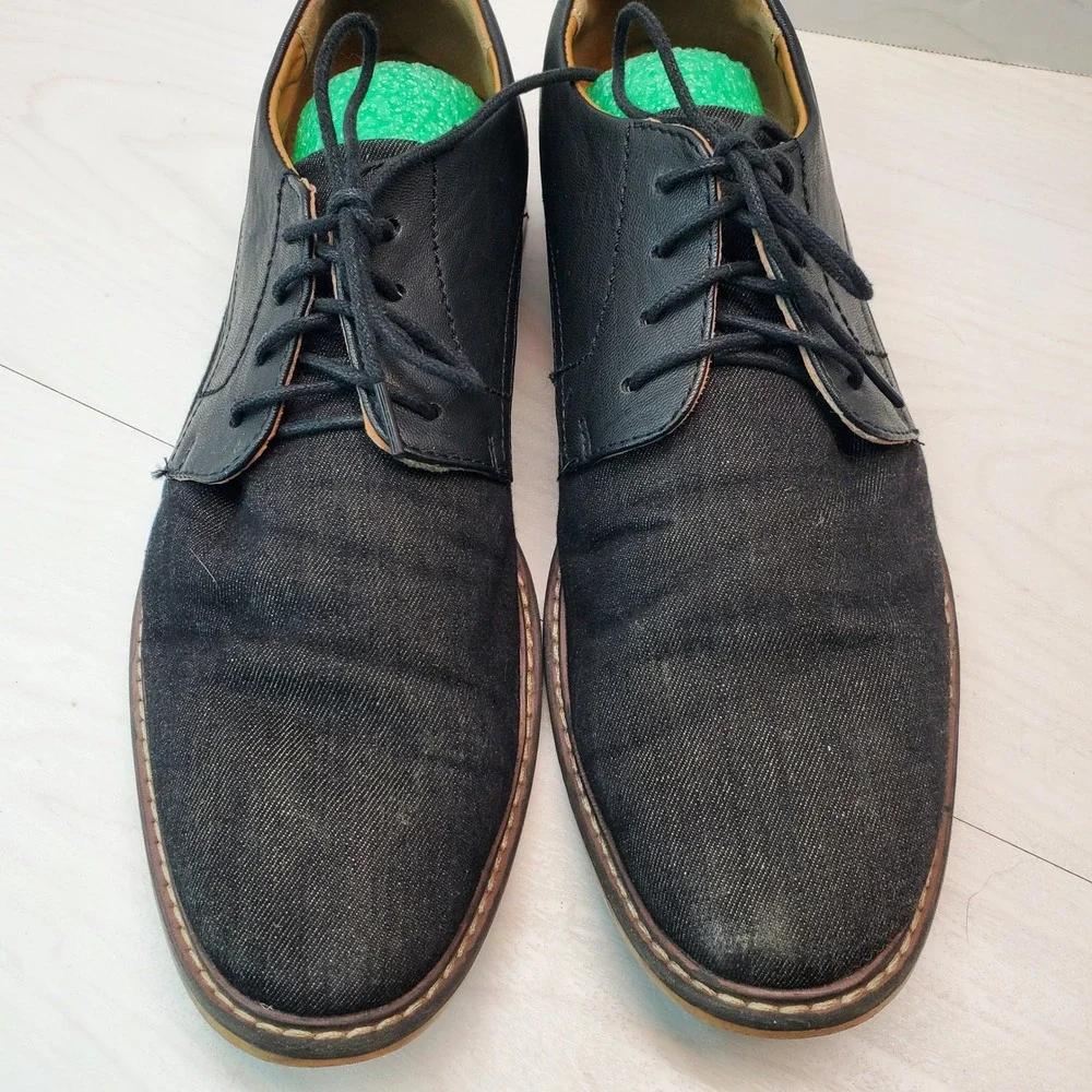 Madden Mens Yanton Black Denim Leather Derby Dress Shoes Size 11‎